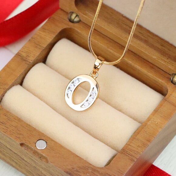 "Rose Gold Letter O Pendant with Crystals – 18K Gold Plated Charm, XPPT1364 - Picture 8 of 13